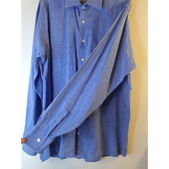 GITMAN BROS. Linen Cotton Button Down Shirt Men's Sz XL Blue L/S Preppy Coastal - Picture 7 of 9
